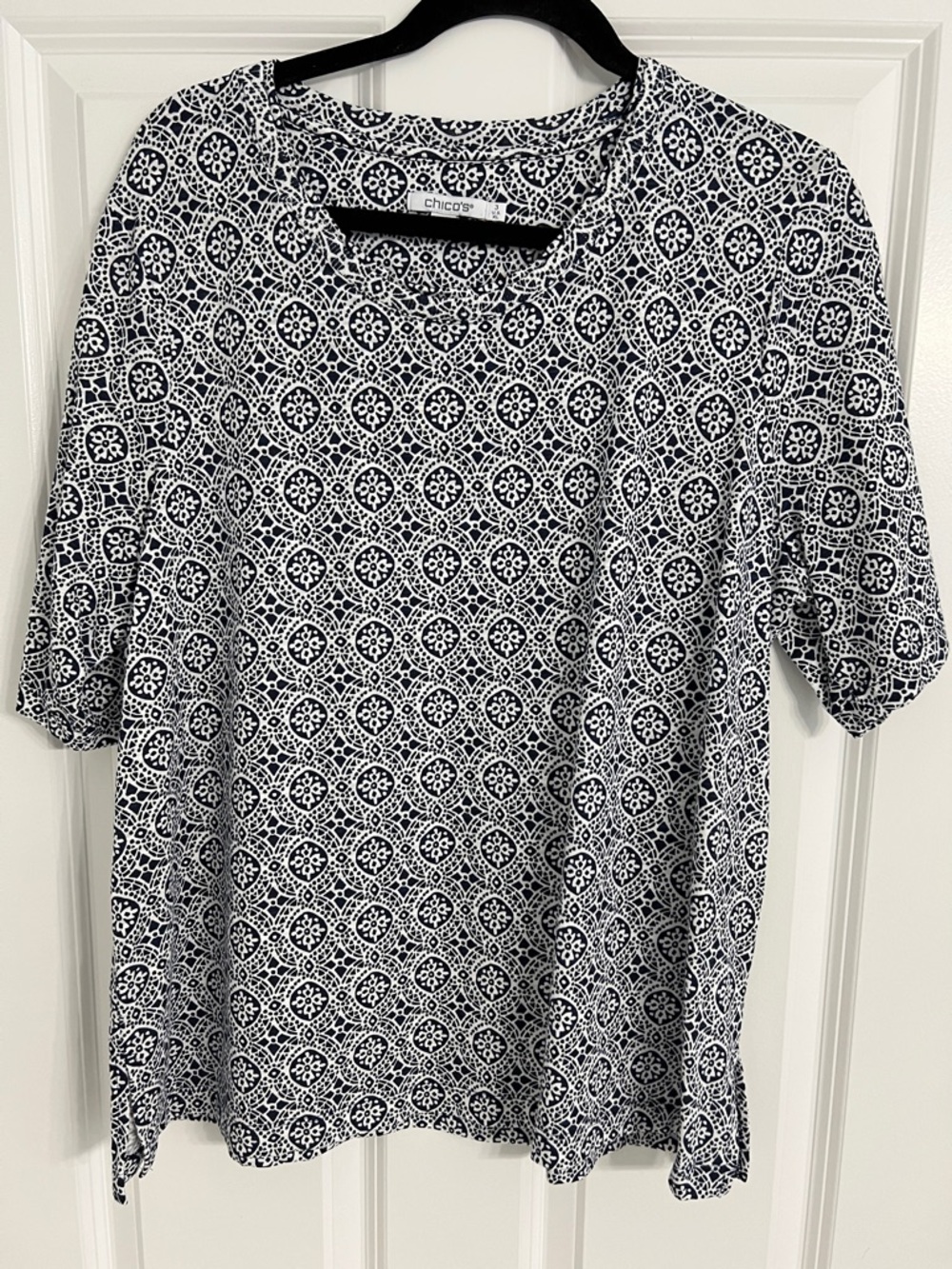 Chico's Blue and White Floral Medallion Top
